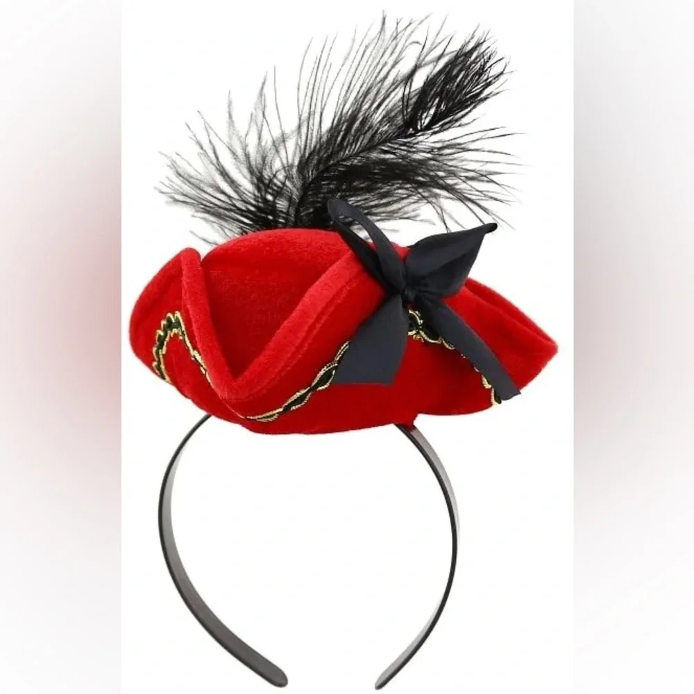 🛍️SALE🛍️ Elegant Red and Black Feathered Mini Pirate Headband